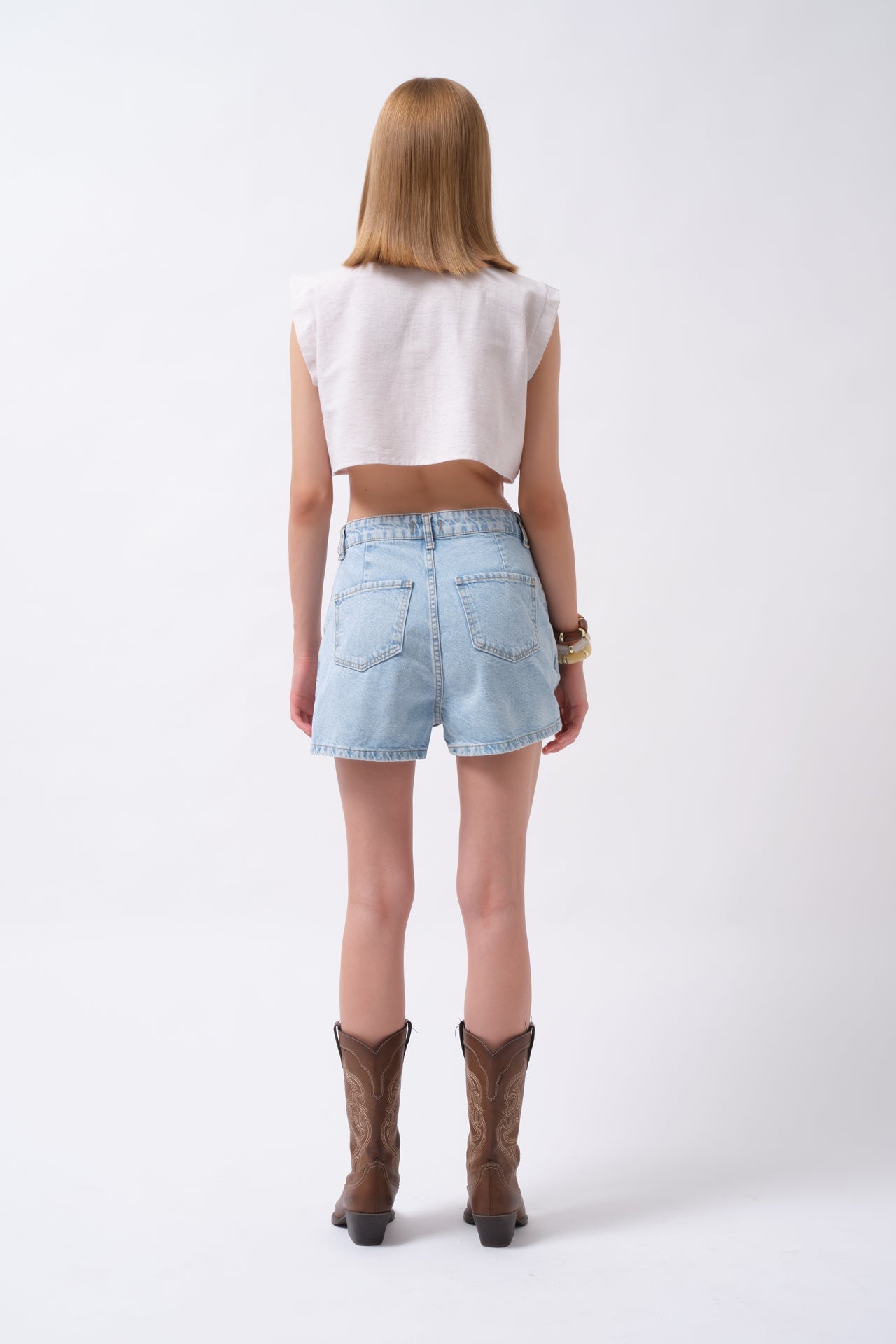 Button Detail Denim Mini Blue Skirt