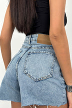 Button Detail Blue Denim Shorts