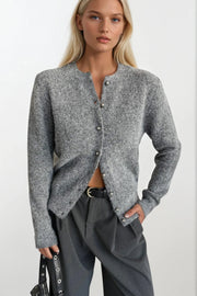Button Detail Gray Textured Knit Cardigan