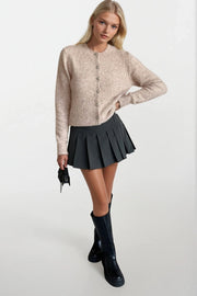 Button Detail Beige Textured Knit Cardigan
