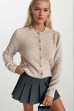 Button Detail Beige Textured Knit Cardigan