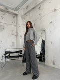 Button Detail Gray Oversized Sweater