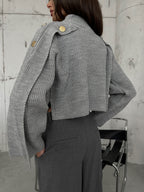 Button Detail Gray Oversized Sweater