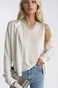 Button Detail Fine Blouse V-Neck Lace Blouse Two-piece White Knit Set
