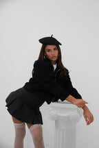 Button Detail Short Wool-Blend Black Coat