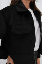 Button Detail Short Wool-Blend Black Coat