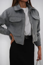 Button Detail Short Wool-Blend Gray Coat