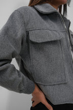 Button Detail Short Wool-Blend Gray Coat