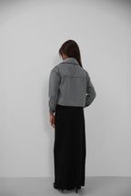 Button Detail Short Wool-Blend Gray Coat