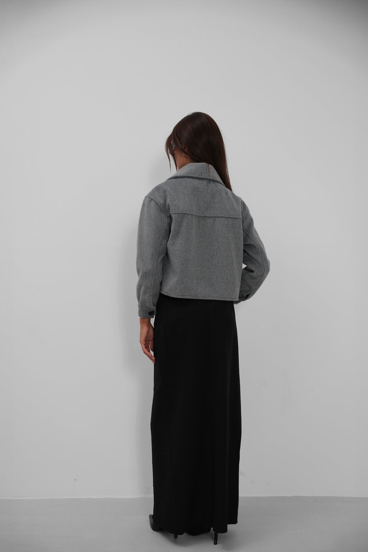 Button Detail Short Wool-Blend Gray Coat