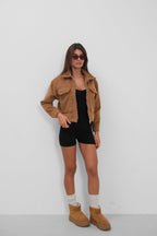Button Detail Short Wool-Blend Camel Coat