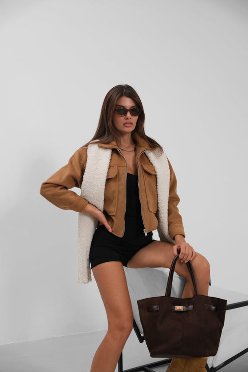 Button Detail Short Wool-Blend Camel Coat
