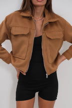 Button Detail Short Wool-Blend Camel Coat