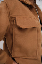 Button Detail Short Wool-Blend Camel Coat