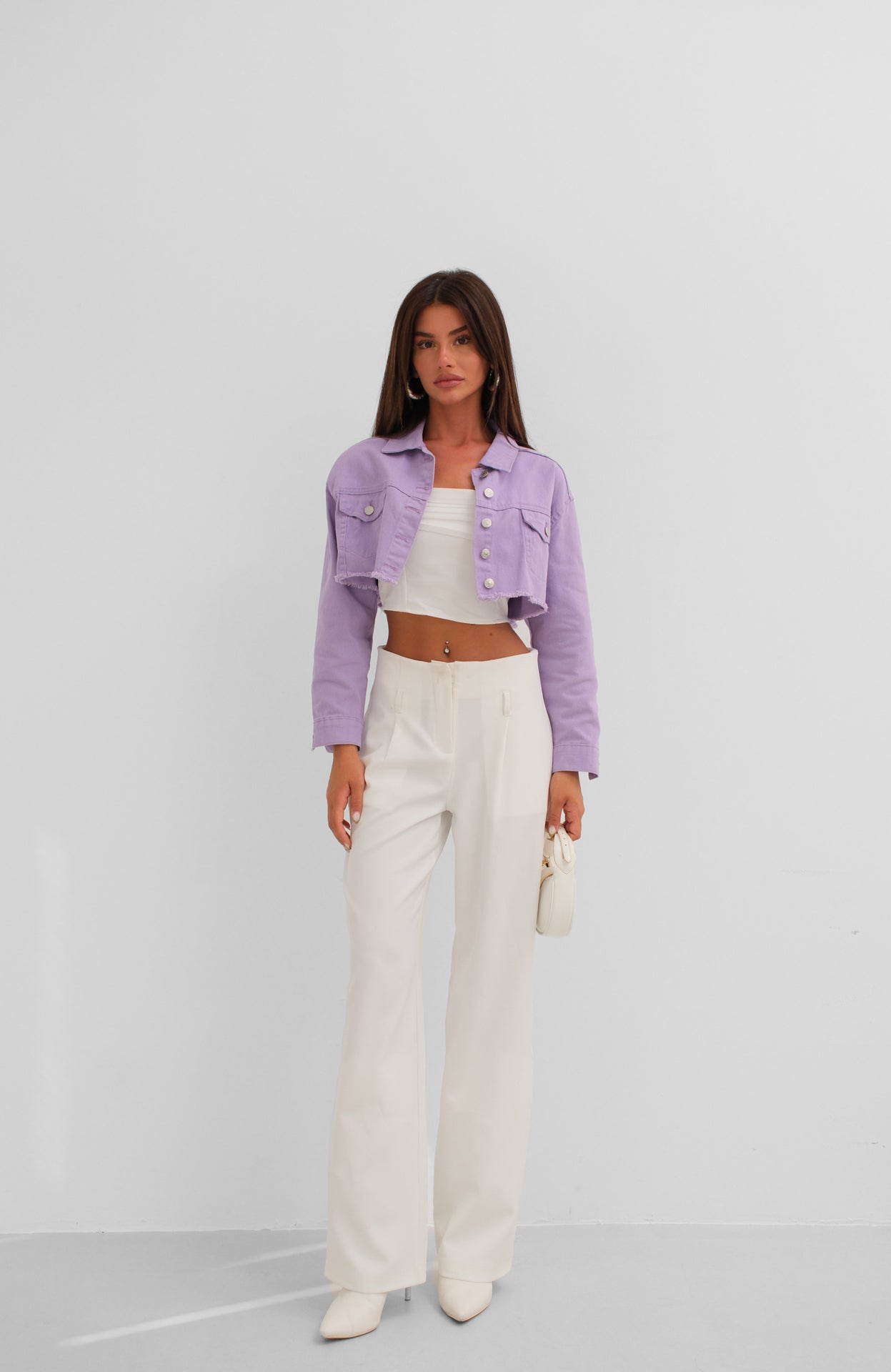 Button Detail Lilac Crop Jacket