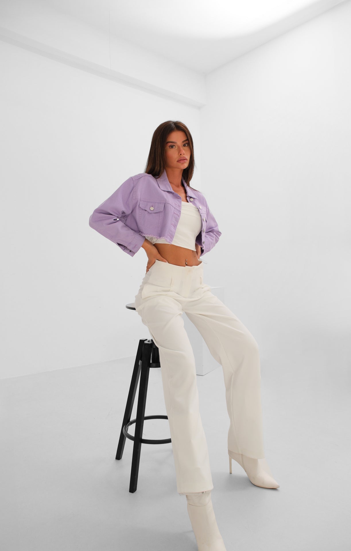Button Detail Lilac Crop Jacket