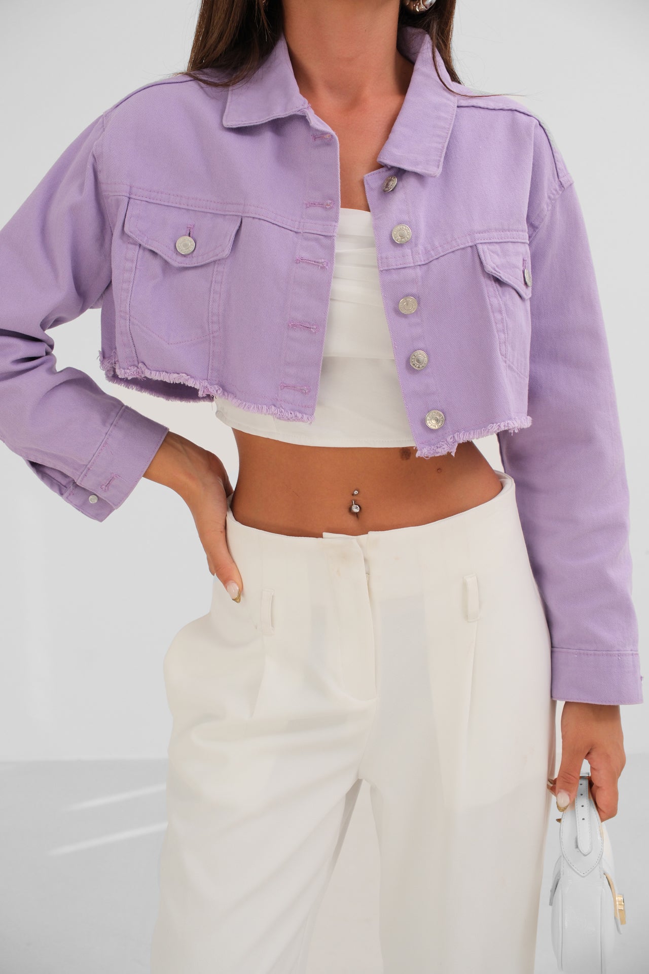 Button Detail Lilac Crop Jacket