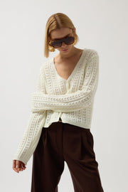 Button Detail Knitted Ecru Blouse