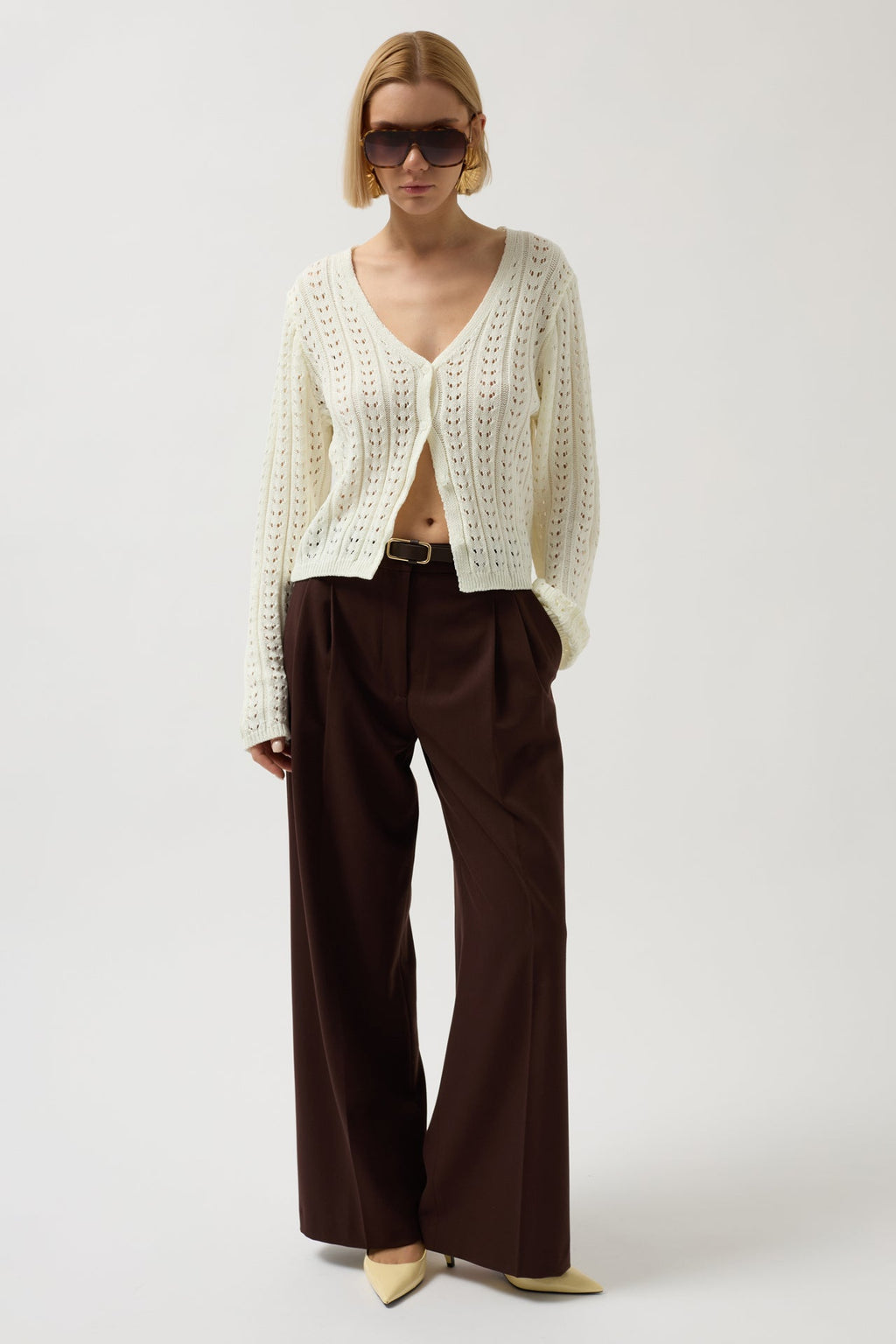Button Detay Knit Ecru Blouse