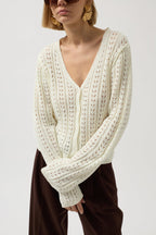Button Detay Knit Ecru Blouse