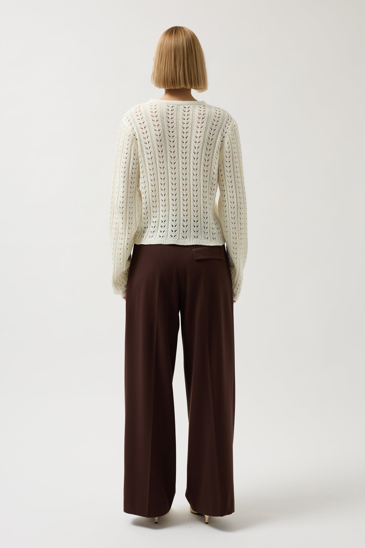 Button Detay Knit Ecru Blouse