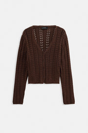 Button Detail Knit Brown Blouse