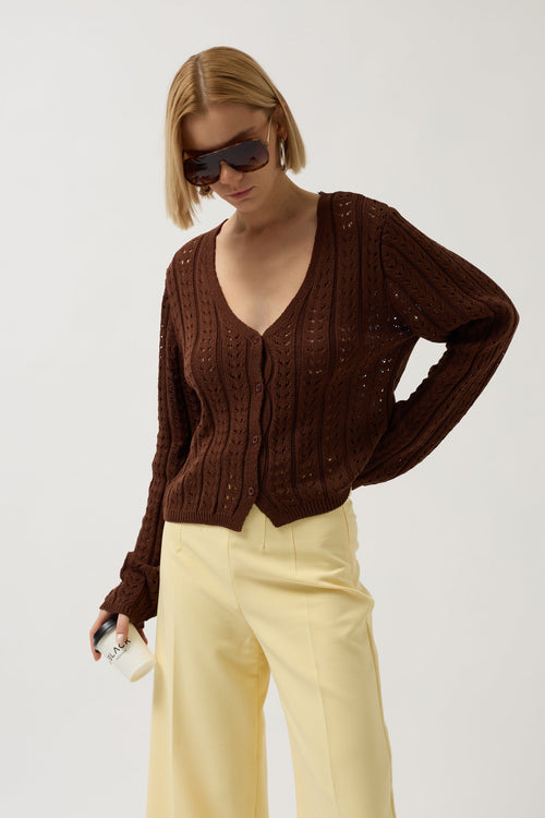 Button Detay Knit Brown Blouse