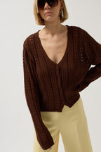 Button Detay Knit Brown Blouse