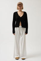 Button Detay Knit Black Blouse