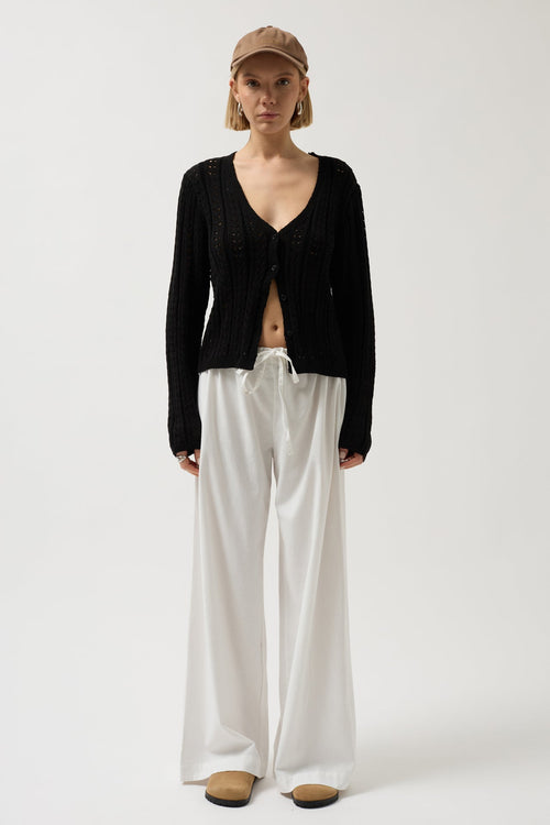 Button Detay Knit Black Blouse