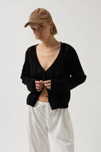 Button Detay Knit Black Blouse