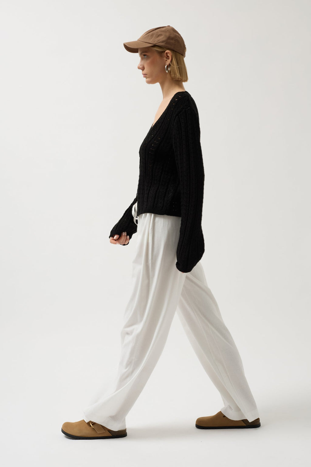 Button Detay Knit Black Blouse