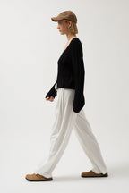 Button Detay Knit Black Blouse