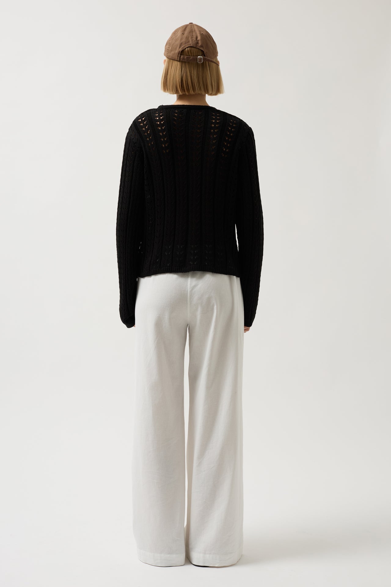 Button Detay Knit Black Blouse