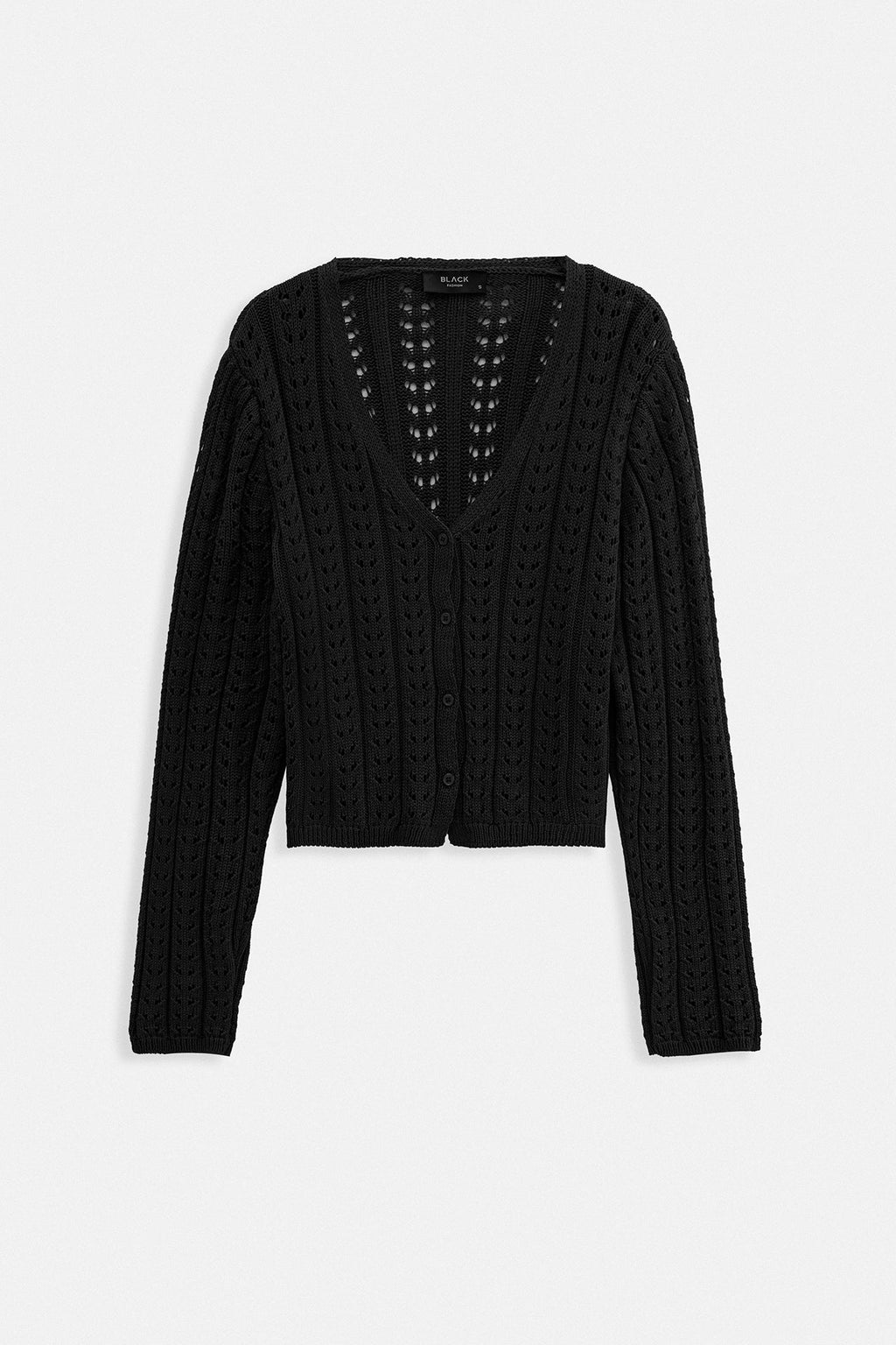 Button Detay Knit Black Blouse