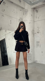 Button Detail Black Oversize Sweater
