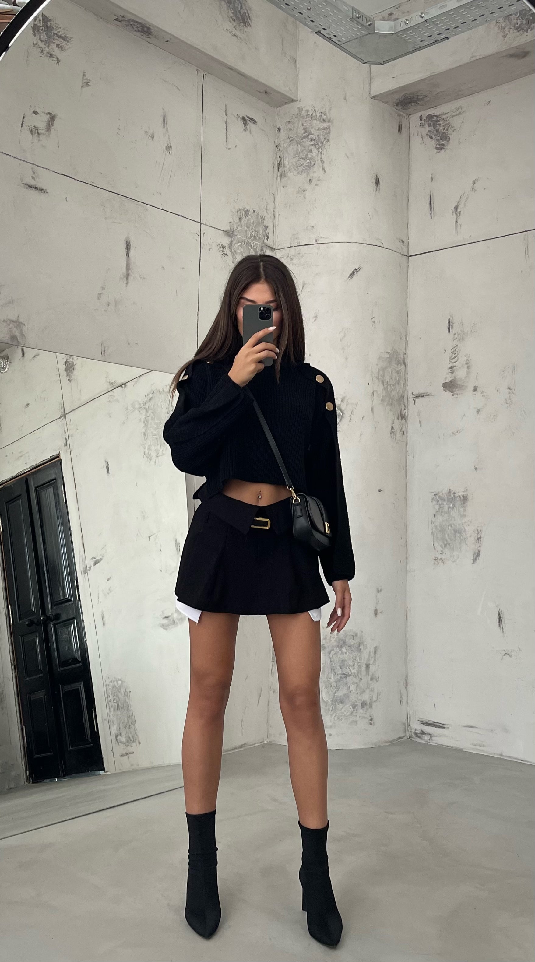 Button Detail Black Oversize Sweater