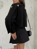 Button Detail Black Oversize Sweater