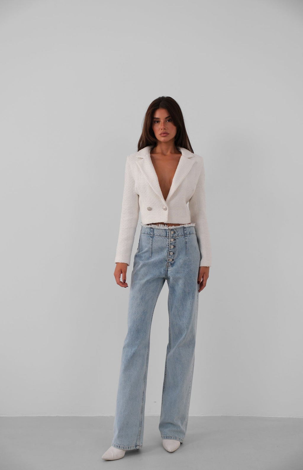 Button Detail Darted Light Blue Jeans