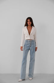 Button Detail Darted Light Blue Jeans