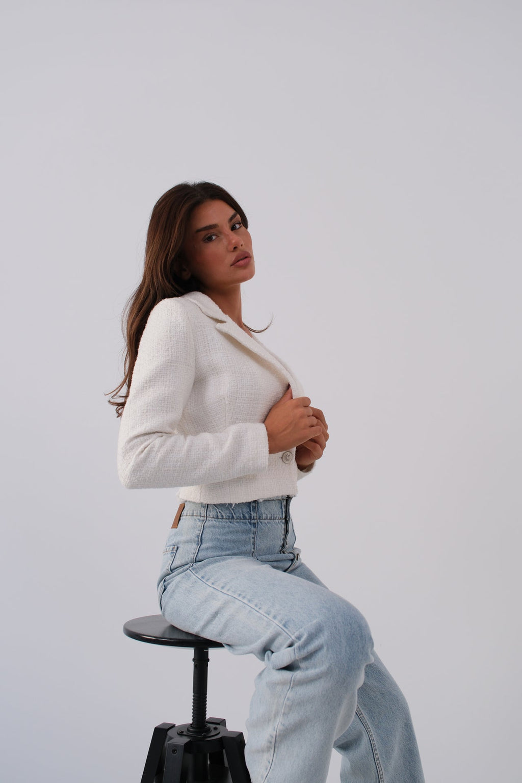 Button Detail Darted Light Blue Jeans