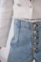 Button Detail Darted Light Blue Jeans