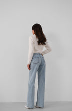 Button Detail Darted Light Blue Jeans