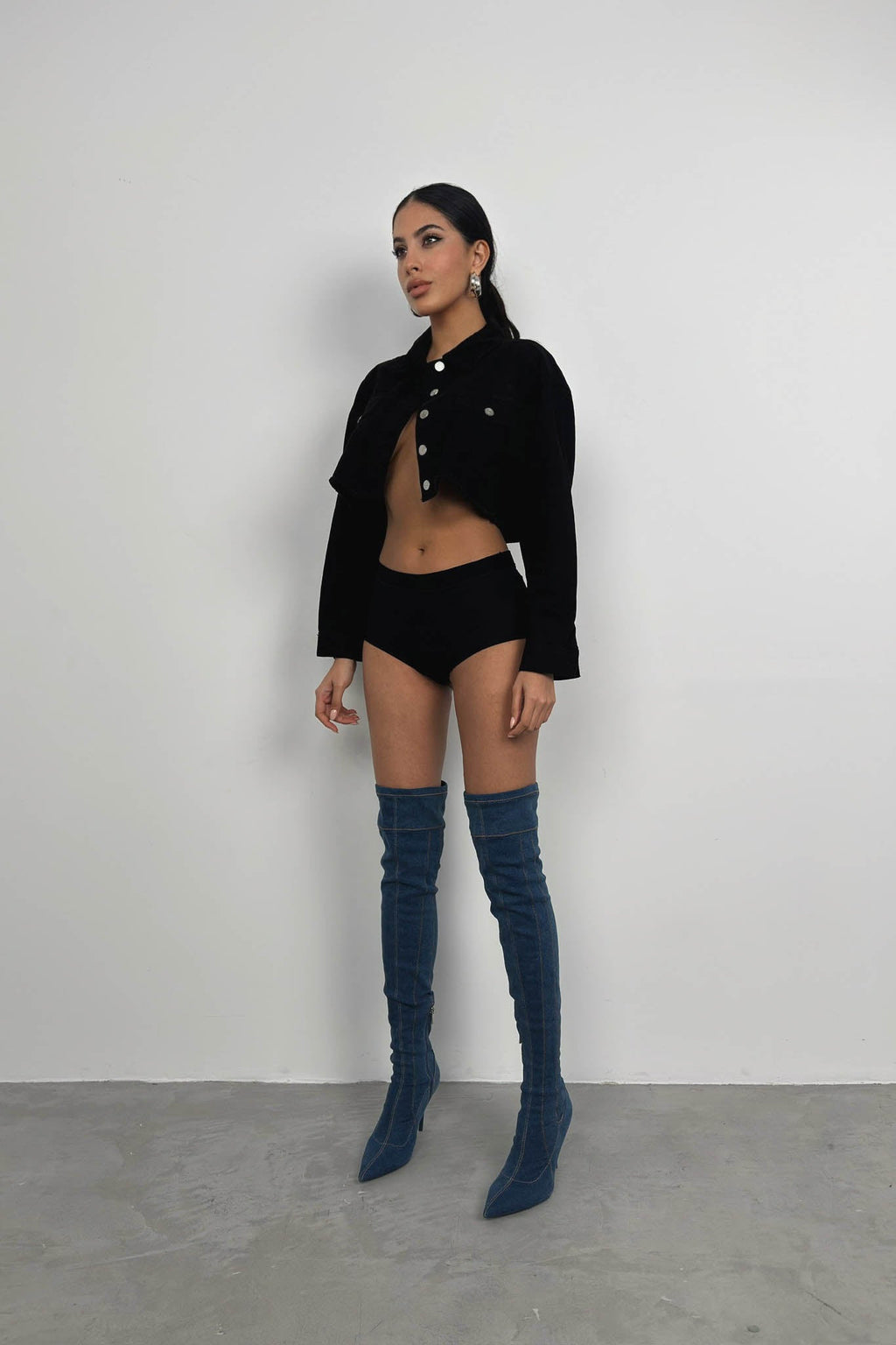 Button Detail Black Crop Jacket