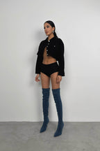 Button Detail Black Crop Jacket