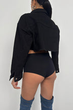 Button Detail Black Crop Jacket
