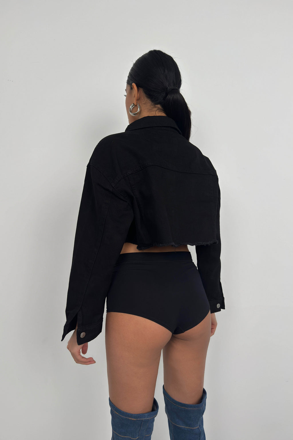 Button Detail Black Crop Jacket