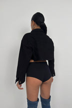 Button Detail Black Crop Jacket
