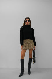 Button Detail Black Oversized Sweater