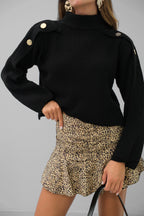 Button Detail Black Oversized Sweater